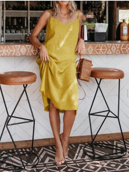 

Linen Solid Casual Weaving Dress, Yellow, Dresses