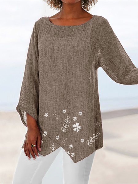 

Plus Size Floral Print Irregular Women Blouse, Khaki, Blouses