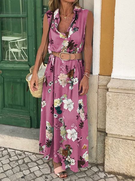

Casuale senza maniche Stampata Floreale Abito, Rosa, Maxi Dresses