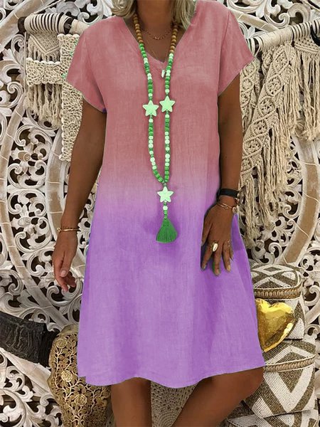 Cotton-Blend V Neck Casual Dresses Pink/XL