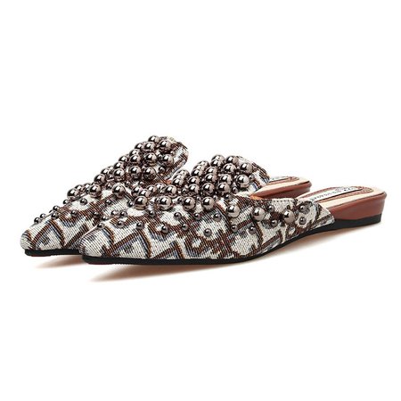 

Holiday Daily Beading Flat Heel Slipper, Brown, Slippers