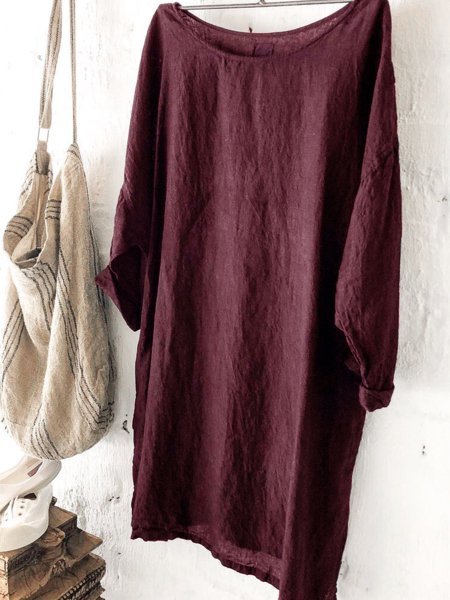 

Casual Solid Crew Neck Tops, Wine red, Auto-Clearance
