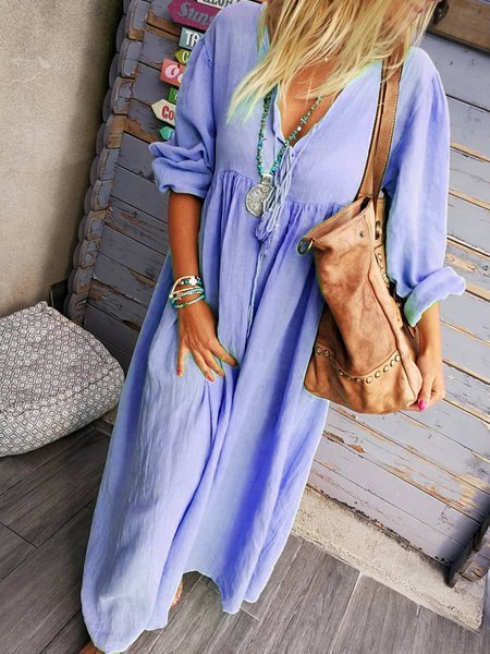 

Maniche Lunghe Solido Bohemian Gonna, Blu, Dresses