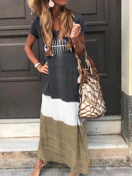 

Short Sleeve Cotton Knitting Dress, Blue, Maxi Dresses
