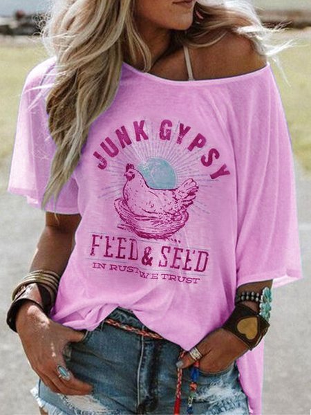 

Girocollo Maniche Corte zingaro Stile Casuale Superiore, Viola, T-Shirts