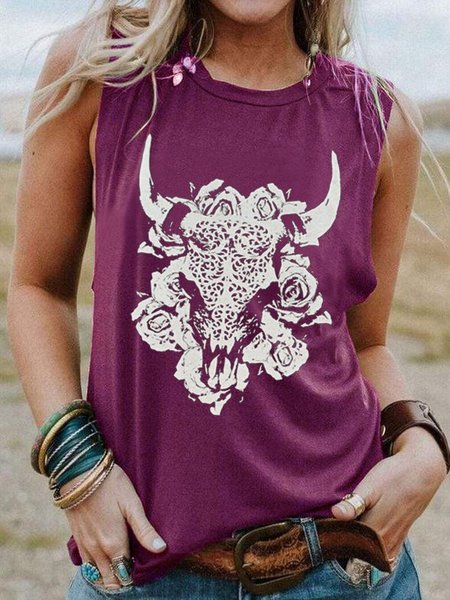 

Girocollo senza maniche Oxhead Stampare Casuale Superiore, Viola, T-Shirts