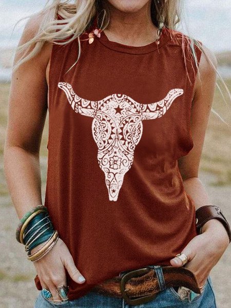 

Girocollo senza maniche Oxhead Stampare Casuale Superiore, Bordeaux, T-Shirts