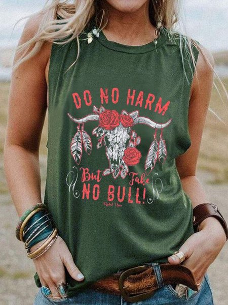 

Girocollo senza maniche Toro Capo Stampare Casuale Superiore, Verde, T-Shirts