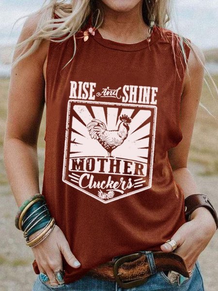 

Girocollo senza maniche pollo Stampare Casuale Superiore, Bordeaux, T-Shirts