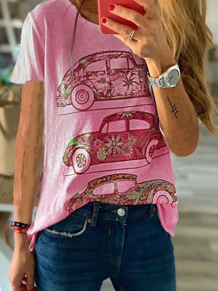 

Maniche Corte Girocollo Casuale Camicetta & Top, Rosa, T-Shirts