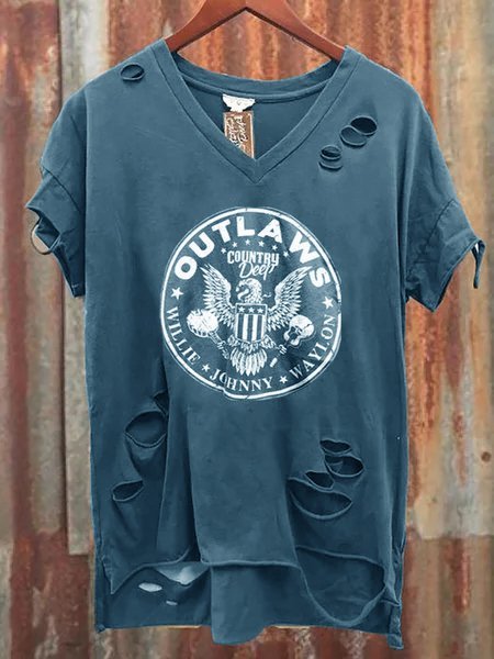 

Strappato Scollo a V taglia grande Tee Camicie, Blu, T-Shirts