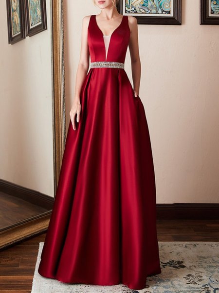 

Gorgeous Ball Gown Prom Solid Maxi Dress, Red, Maxi Dresses