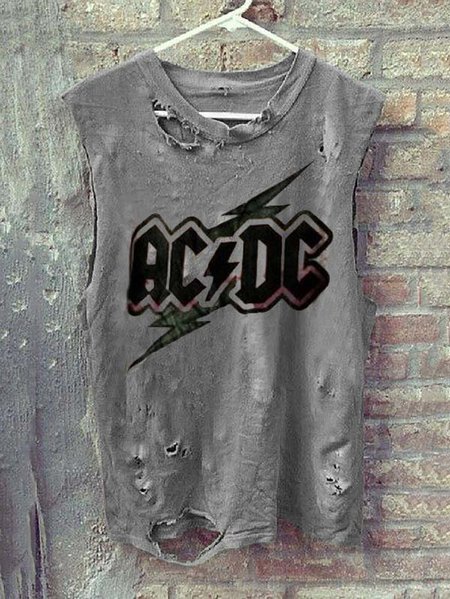 

Hole T-shirt Crew Neck Sleeveless Shirt, Gray, Tops