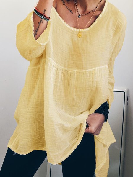 

Solid Casual Long Sleeve Top, Yellow, Blouses and Shirts