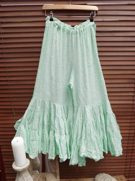 Donna Casuale Solido Sciolto I pantaloni, Verde_chiaro, Pants