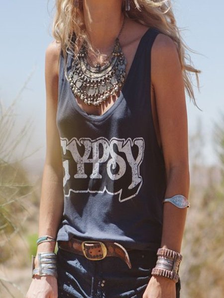 senza maniche Statement Top, Grigio, T-Shirts