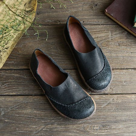 

Round Toe Casual Retro Shoes, Black, Auto-Clearance