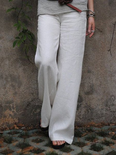 

Cotton Solid Loose Linen & Cotton Bottoms, White, Pants