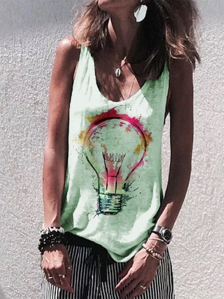

zolucky Shift Sleeveless Crew Neck Holiday T-shirt, Light green, Tank Top