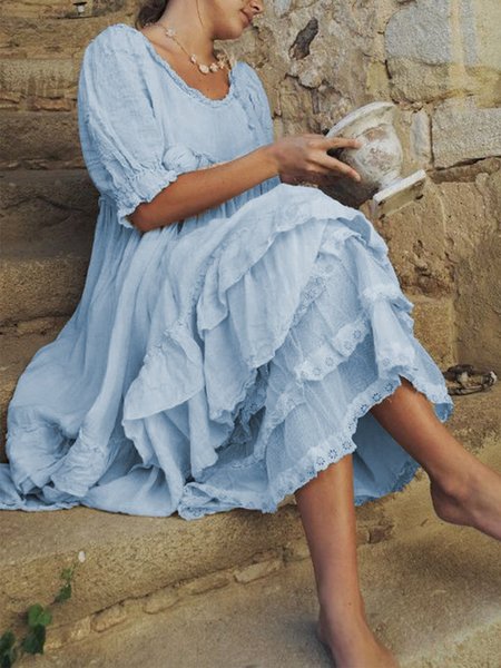 

Casuale Maniche Corte Girocollo taglia grande Gonna, Blu, Casual Dresses