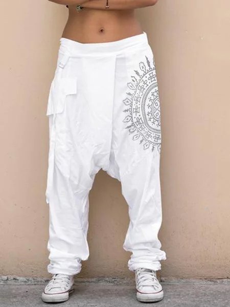 

Women Casual Printed Pants, White, Pants