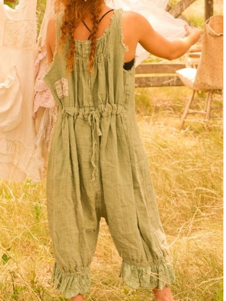 

Solido senza maniche Increspato Casuale One-Pieces, Verde, Jumpsuits