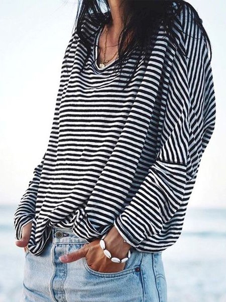

Casual Cotton Striped T-shirt, Black, T-Shirts