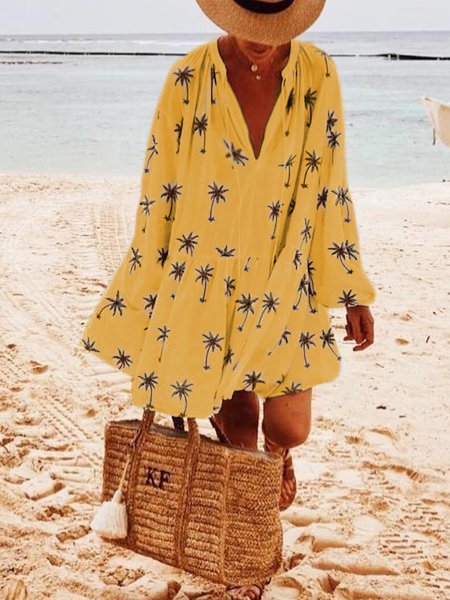 

Bohemian holiday cotton floral dress, Yellow, Dresses