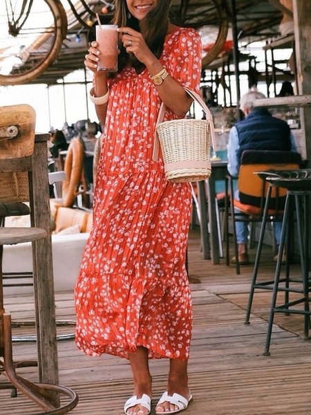 

Bohemian Vacanza Floreale Gonna, Rosso, Casual Dresses