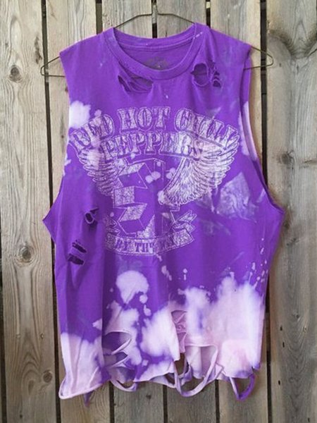 

Casual Sleeveless Round Neck Plus Size Tops, Purple, Tank Top
