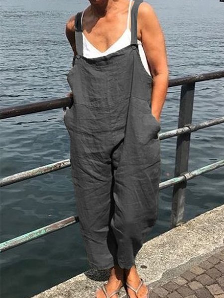 Tuta Casuale senza maniche di Cottone con Tasche, Nero, Jumpsuits