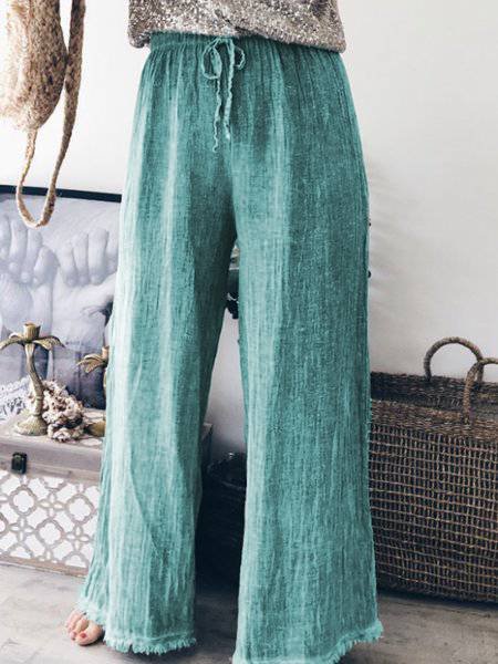 

Women Cotton Linen Trousers Solid Pants, Blue, Pants