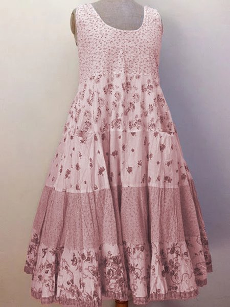 

zolucky Vintage small floral mosaic dress, Khaki, Midi Dresses