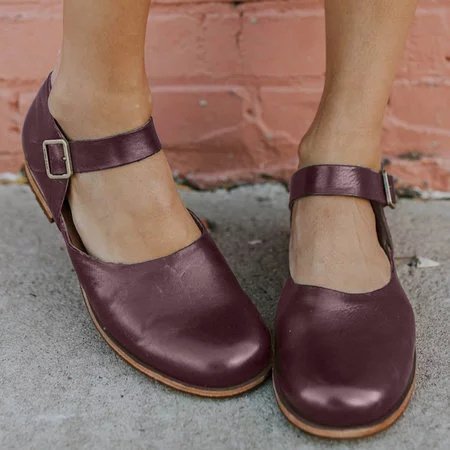 

Womens Low Heel Pu Casual Summer Buckle Flats, Coffee, Sandals