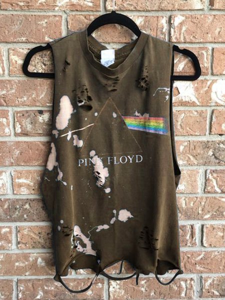 Top Casuale senza maniche Girocollo, Marrone, Tank Top