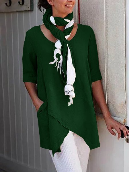 

Mezza Manica Irregolare taglia grande Camicetta Asimmetrico Orlare Camicie, Verde militare, T-Shirts