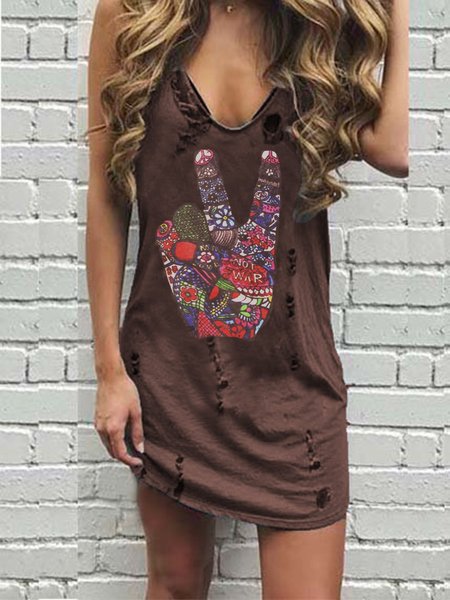

Women Sleeveless Crew Neck Printed Shift Knitting Dress, Burgundy, Casual Dresses