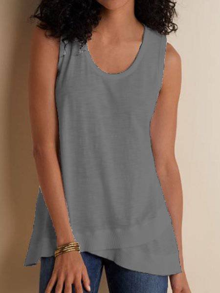 

Misto Cotone Solido Casuale Camicetta & Top, Grigio, Tank Top