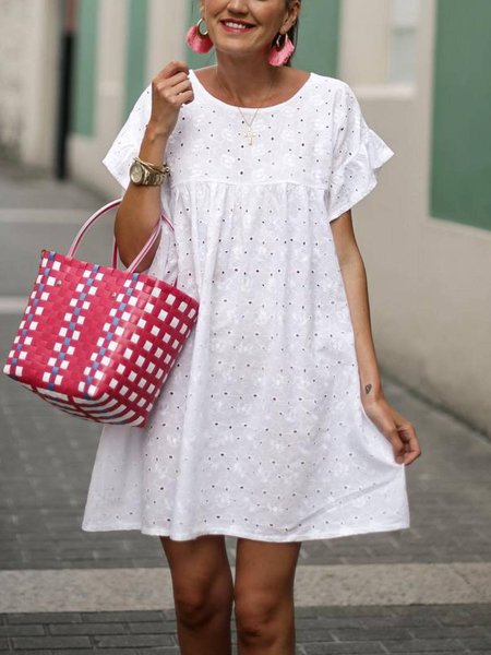 

Bianco A-line Girocollo Dolce Misto Cotone Abito, Rosa rosso, Casual Dresses