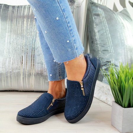 

New Womens Casual Sneakers Flat Slip On Pumps Shoes Plus Sizes, Blue, Loafers
