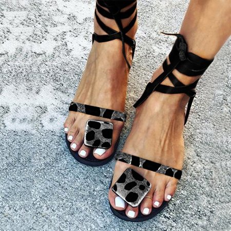 

Women's Casual Lace-Up Holiday Flat Sandals, Black, Shoes
