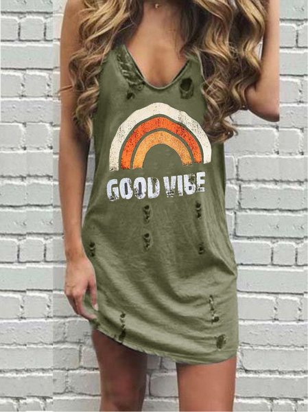 

Scollo a V Casuale Stampato Gonna, Verde militare, Casual Dresses