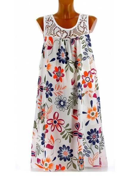 

Floreale Casuale Girocollo Gonna, White, Dresses