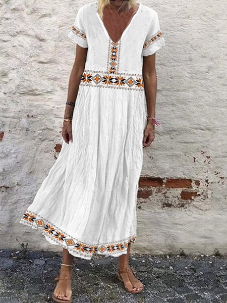 

Abito con Scollo a V Donna Abito Dritto Tribale, Bianco, Casual Dresses