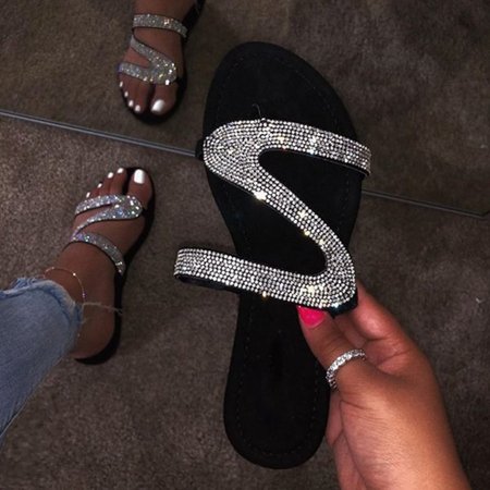 

Women Shiny Slippers Casual Embellished Toe Post Shoes, Silver, Women Shoes>>Women's Shoes>>Women sandals Slippers