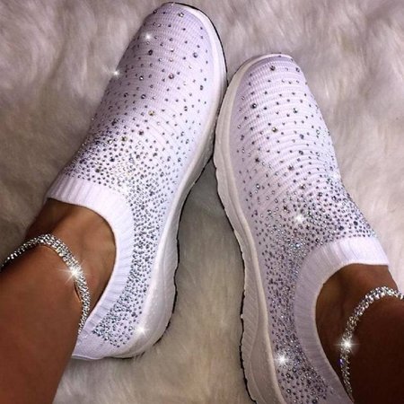 

Women Shiny Sock Sneakers, White, Athletic & Casual Shoes