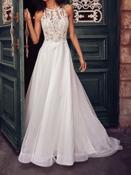 

Gonna Pizzo senza Maniche Scollato Nozze, Bianco, Occasion Dresses