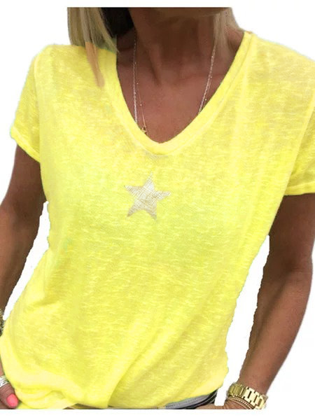 

Casual Short Sleeve T-shirt, Yellow, T-Shirts