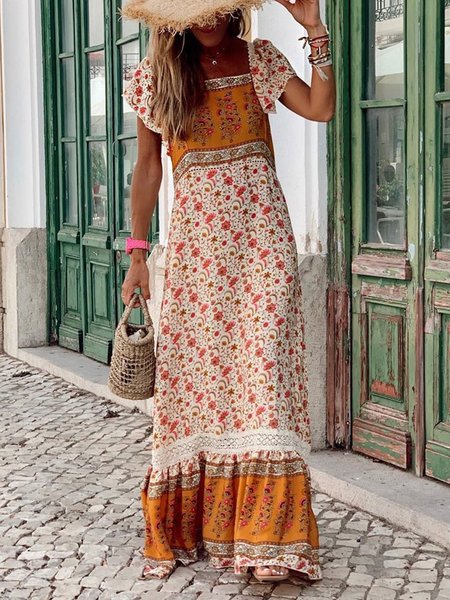 

Gonna Bohemian Vacanza fiore grande Taglia, Giallo, Dresses