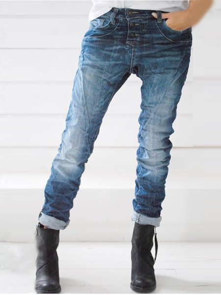 

Blue Casual Buttoned Ombre/tie-Dye Jeans, Bottoms